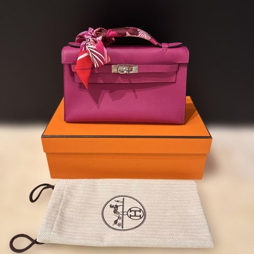 Hermes Pochette Kelly Rose Purple Silver Hardware C Engraved 2018 518661