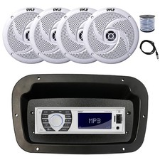 Pyle Marine Receiver,Adapter,Spa Bezel, Antenna,Wire, 4x 8'' 320W White Speakers