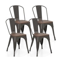 COSTWAY Metal Dining Chairs Set of 4 Stackable Kitchen Side Chairs-Gun