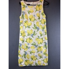 Talbots Lemon Blossom Shift Dress Cotton Pique Sleeveless Button Trim Size 2
