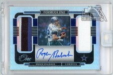 Roger Staubach 2021 Panini One Formula One Dual Patch Autograph Card #383 5/10