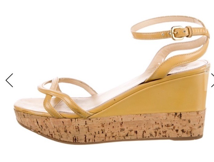 PRADA Donna Beige Cipria Patent Leather Slingback Wedge Cork Sandal - 38 $895