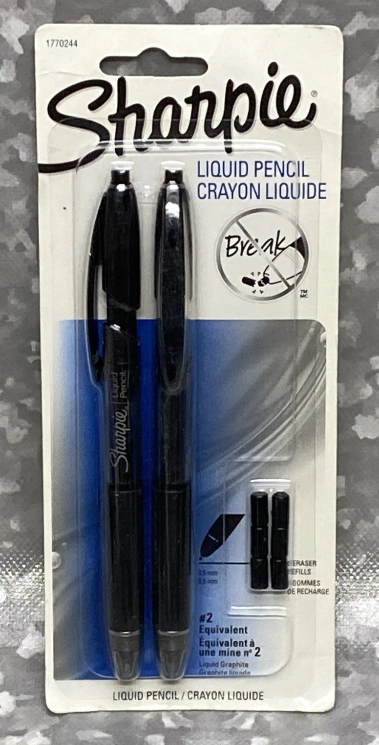 Sharpie Liquid Pencils 0.5 mm 2 Pack With 6 Eraser Refills #1770244 New Sealed