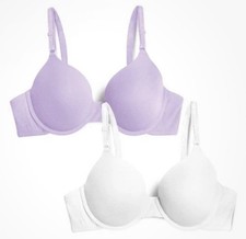Fruit Of The Loom Womens Comfort Cotton 2 Pack T Shirt Bra Sz XL White Lilac