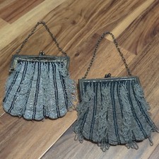 Pair of Antique 20s Art Deco Small Beaded Handbag Evening Bag Flapper Clutch