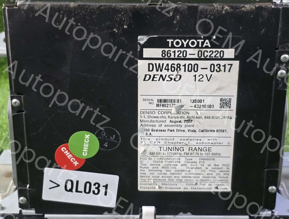 Unidad de visualización de navegación JBL 86120-0C220 ID E7013 OEM Toyota SEQUOIA 2007-2009 Foto 4 de 4