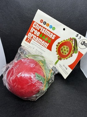 Vtg NOS 1971 Walco Beaded Sequin Christmas Tree Ornament Kit 3178 Red Flocked