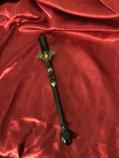 Handmade Black Obsidian Crystal Wizard Witch Magic Wand with Bat