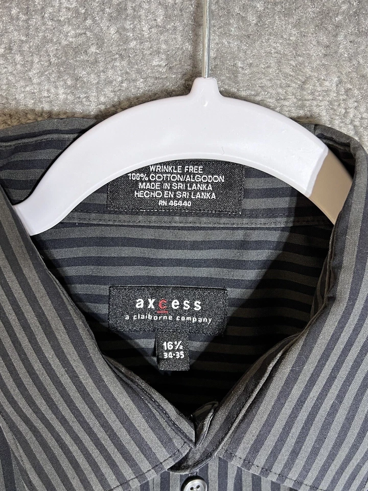 Camisa Axcess Claiborne a Rayas Sin Arrugas Abotonada Para Hombre Talla 16.5 34/35 Negra Foto 3 de 4