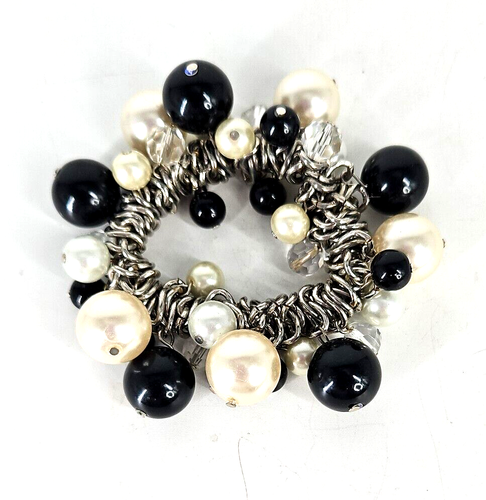 Chunky Black White Beaded Bracelet Chain Stretch Statement - Picture 5 of 5