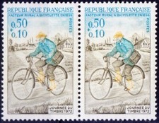 France 1972 MNH Pair, Cycling, Pipe Smoking, Stamp Day 