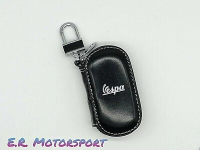 E.R. MOTORSPORT Portachiavi 2° Scelta ECONOMICO in ecopelle NERO contenitivo logo VESPA