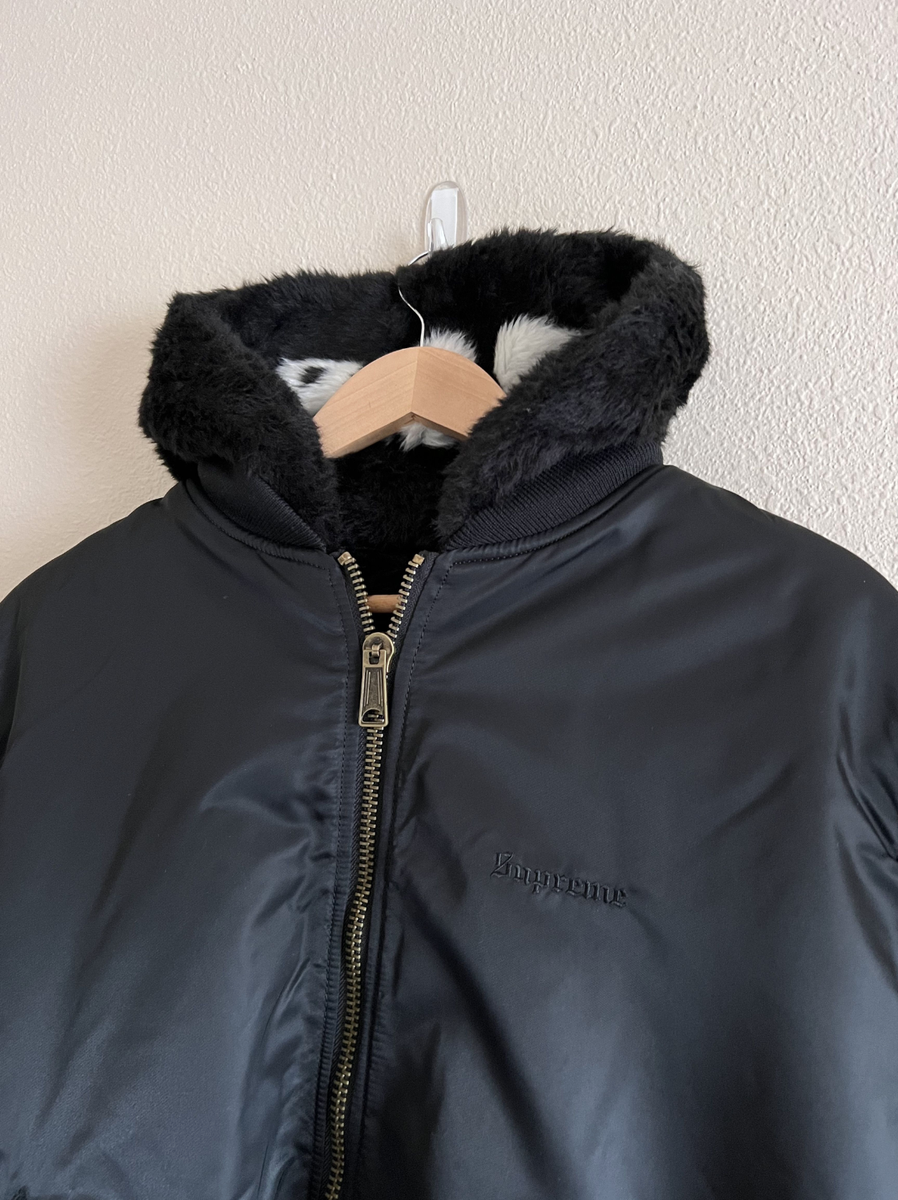 Supreme Faux Fur Reversible MA-1 Jacket - Size Large - Black Supreme Faux Fur Reversible MA-1 Jacket - Size Large - Black