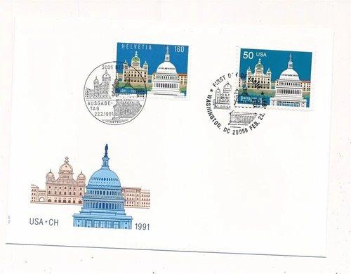 D425856 Switzerland FDC Swiss-USA Joint Issue 1991