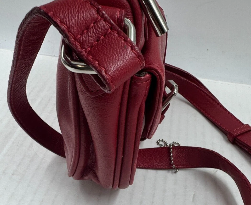 Bolso Bandolera Danier Vintage Mujer Cuero Rojo Bolsillos Correa Ajustable Foto 4 de 4