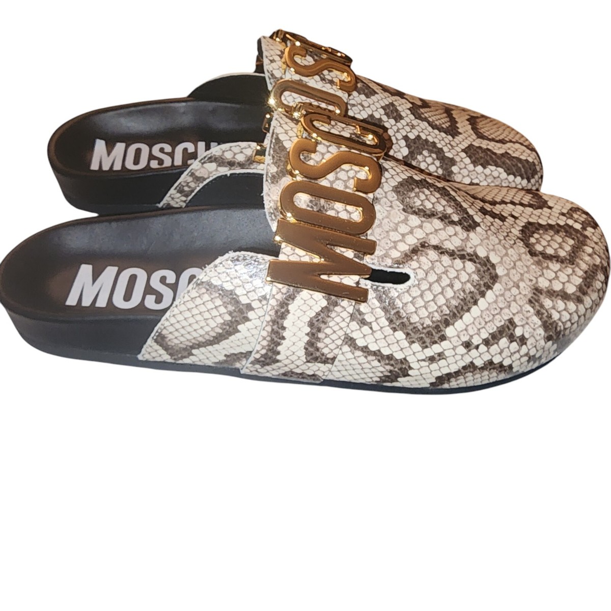 Moschino Mens 11 11.5 EU 44 Sandals Clogs Mulee Sabot Gold Moschino Mens 11 11.5 EU 44 Sandals Clogs Mulee Sabot Gold