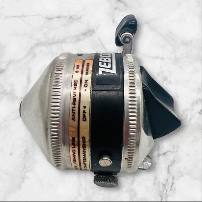 Moulinet De Pêche Vintage Zebco 33, Made In USA, Pied Métal Laiton, Très Bon état