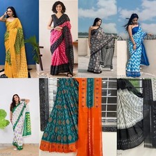 Women's Printed Cotton saree with Running Blouse