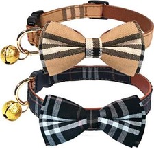 2 Pack/Set Dog Collars with Bow Tie and Bells, L 14.2''-21.7'' Black Brown