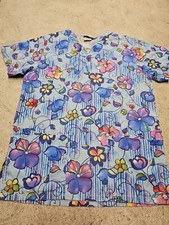 Ready To Wear Women's Blue Floral Print Scrub Top Size XS