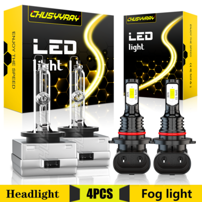 For 2005-2013 Corvette C6 4Pcs HID Headlight Hi-Lo Beam + LED Fog Light Bulbs