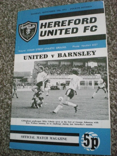 HEREFORD UNITED v BARNSLEY, 19th SEPTEMBER 1972, NO WRITING, STAPLES REMOVED VGC