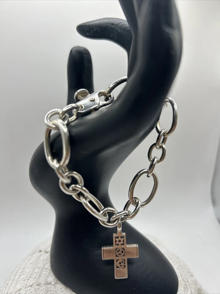 Barry Kieselstein Cord 2004 Multi Faith Cross Sterling Silver Chain Bracelet  - Image 2 of 4