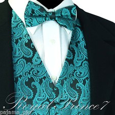 GREEN XS to 6XL Paisley Tuxedo Suit Dress Vest Waistcoat  Bow tie Wedding Prom