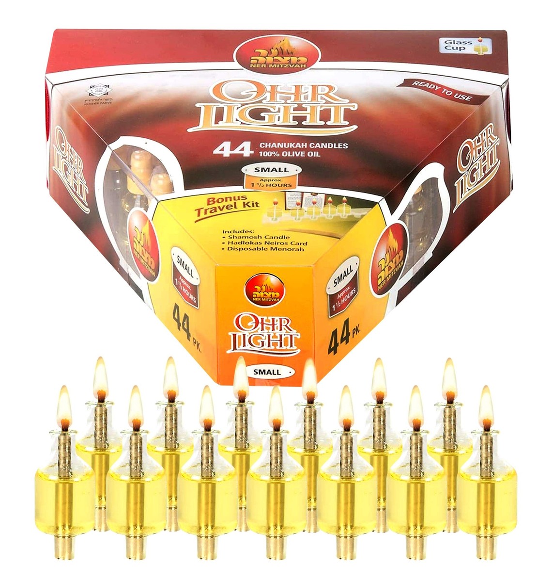Ner Mitzvah Pre-Filled Menorah Oil Cup Candles - Hanukkah Ohr Ner Mitzvah Pre-Filled Menorah Oil Cup Candles - Hanukkah Ohr