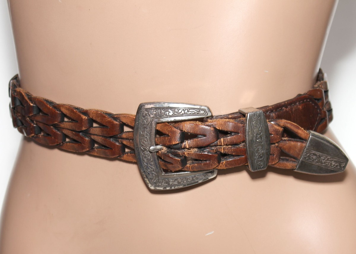 S Southwestern Leather Links Belt Ornate Metal Buckle & Loop SIZE XS