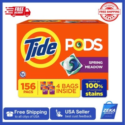 #ad New Tide1 PODS Laundry Detergent Pacs Spring Meadow 156 ct Pods Stain Free $39.99