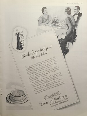 Campbell's Cream of Mushroom Soup De Luxe Expected Guest Vintage Print Ad 1936