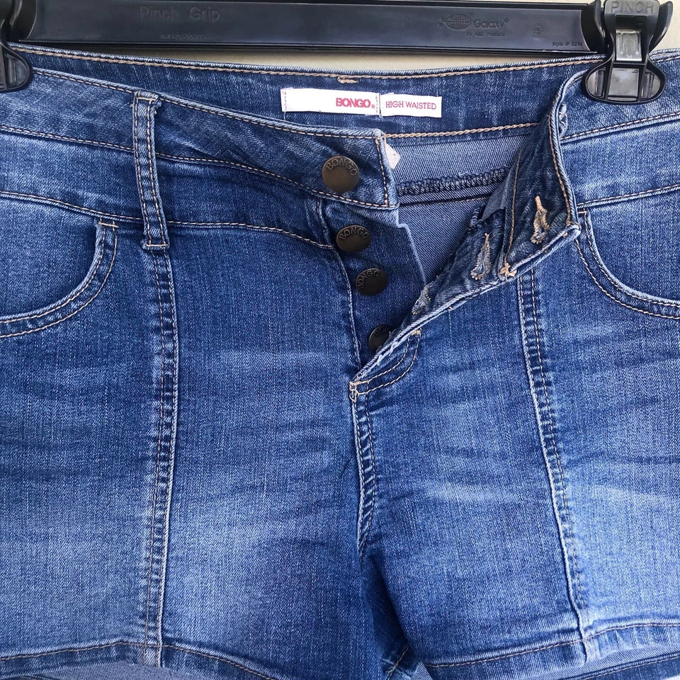 Pantalones Cortos De Colección Y2K Bongo Denim Talla 11 Tiro Alto Envejecido Botón Retro Festival Foto 3 de 4