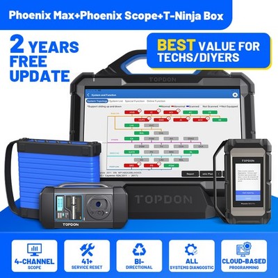 TOPDON Phoenix Max + Scope + T-ninja Box OBD2 Diagnostic Scanner Key Programmer