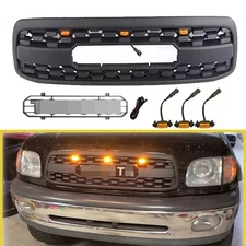 For 2000-2002 Tundra Front Bumper Grille Hood Mesh Matte Black Grill ABS w/Light