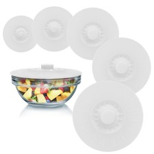 Silicone Bowl Lids White, Set of 5 Reusable Suction Seal Covers for... Fast Ship