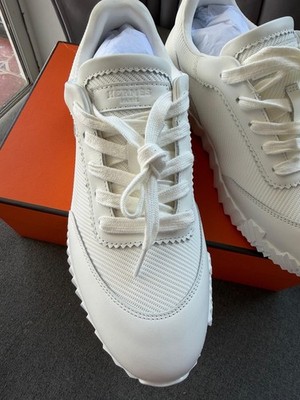HERMÈS Bouncing Logo Lace Up White Low Top Women's Sneakers Rubber Outsole