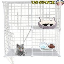 Durable Metal Cat Cage Playpen Easy Assembly 2-Tier Pet Enclosure Small Pets New