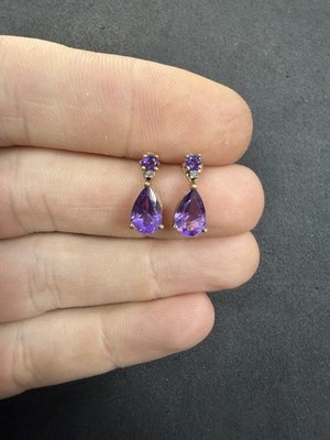 2,24 g AV 10k Gelbgold Amethyst & Diamant Ohrhänger Schmuck Konvolut N