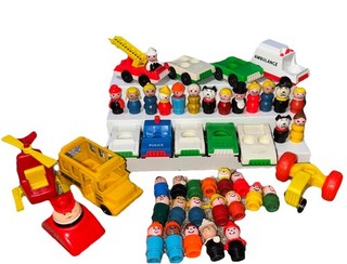 Vintage Little People Fisher Price HUGE LOT cars Trucks Helicopter Figures
