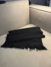 Vintage Black Logo Scarf Woven VALENTINO Pattern Fringe Edge Italy 160x37 cm