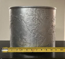 Vintage Art Deco ARTHUR ARMOUR Aluminum World Map Waste Basket Mid Century