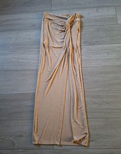 Shein Gold Beige Stretch Midi Maxi Dress Strapless Twist Front Party UK12/14