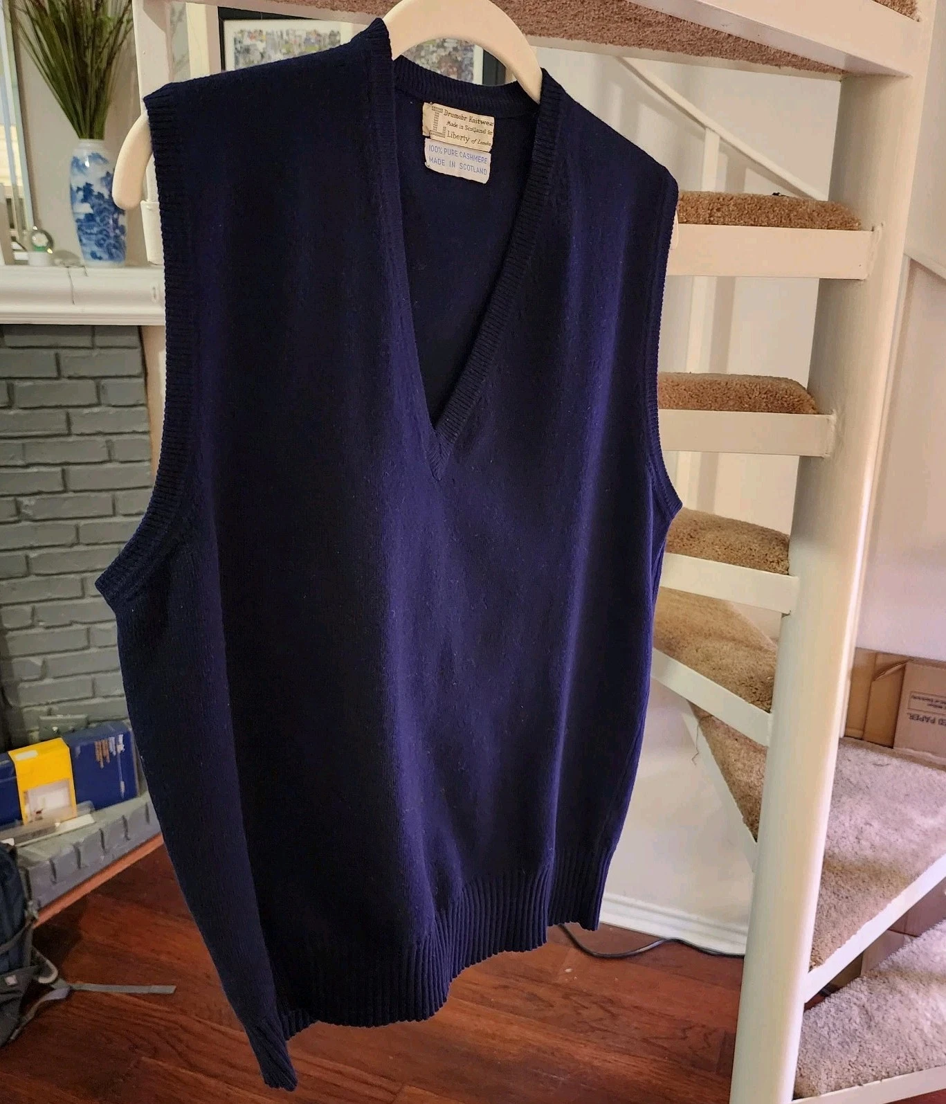 Liberty London x Drumohr Knitwear Vintage 100% Cashmere Vest Blue Made Scotland - product detail image 7