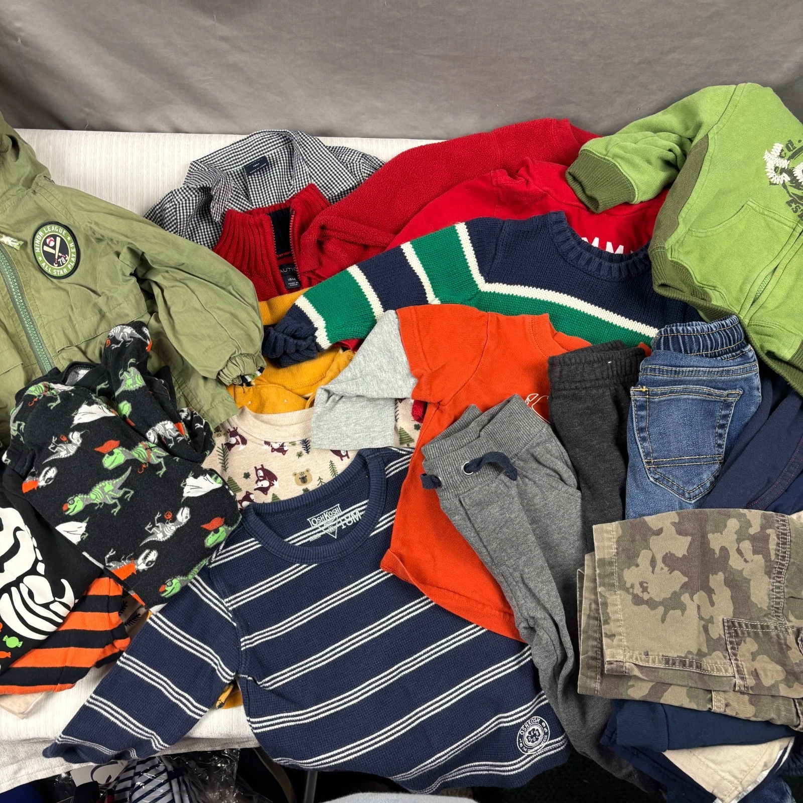 18 Month Boys Winter Clothing Lot 21 Pieces Pants Shirts Sweaters Jacket PJs