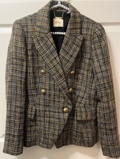 Elie Tahari Black/Gold Metallic Tweed Double Breasted Blazer w/ Gold Buttons SZ4