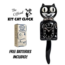 RETRO KITCHEN KIT CAT CLOCK 15.5" Black Kit-Cat Klock MADE IN USA Free Battery