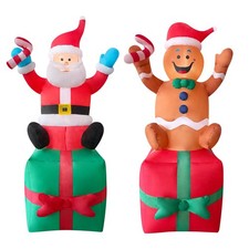 DeHasion 2 Packs 6ft Christmas Inflatable Santa and Gingerbread Multi-color