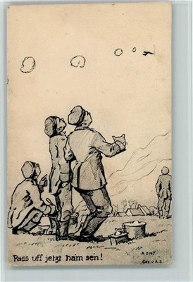 10173834 - Pass uff jetzt ham sen - Kaffeemuehle AK Militaer Humor WK I 1917