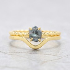 Rough Blue Color Diamond Ring 0.98 Ct 5.75 MM Engagement Ring Gift For Her